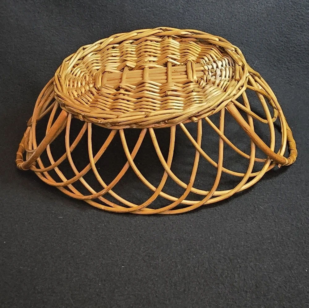 Unique Vintage Golden Woven Oval Basket with Handles